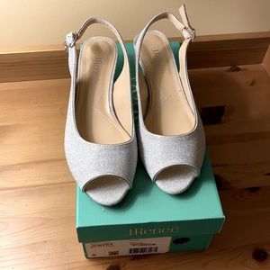 J. Renee Jenvey Peep Toe Silver Glitter Low Heels